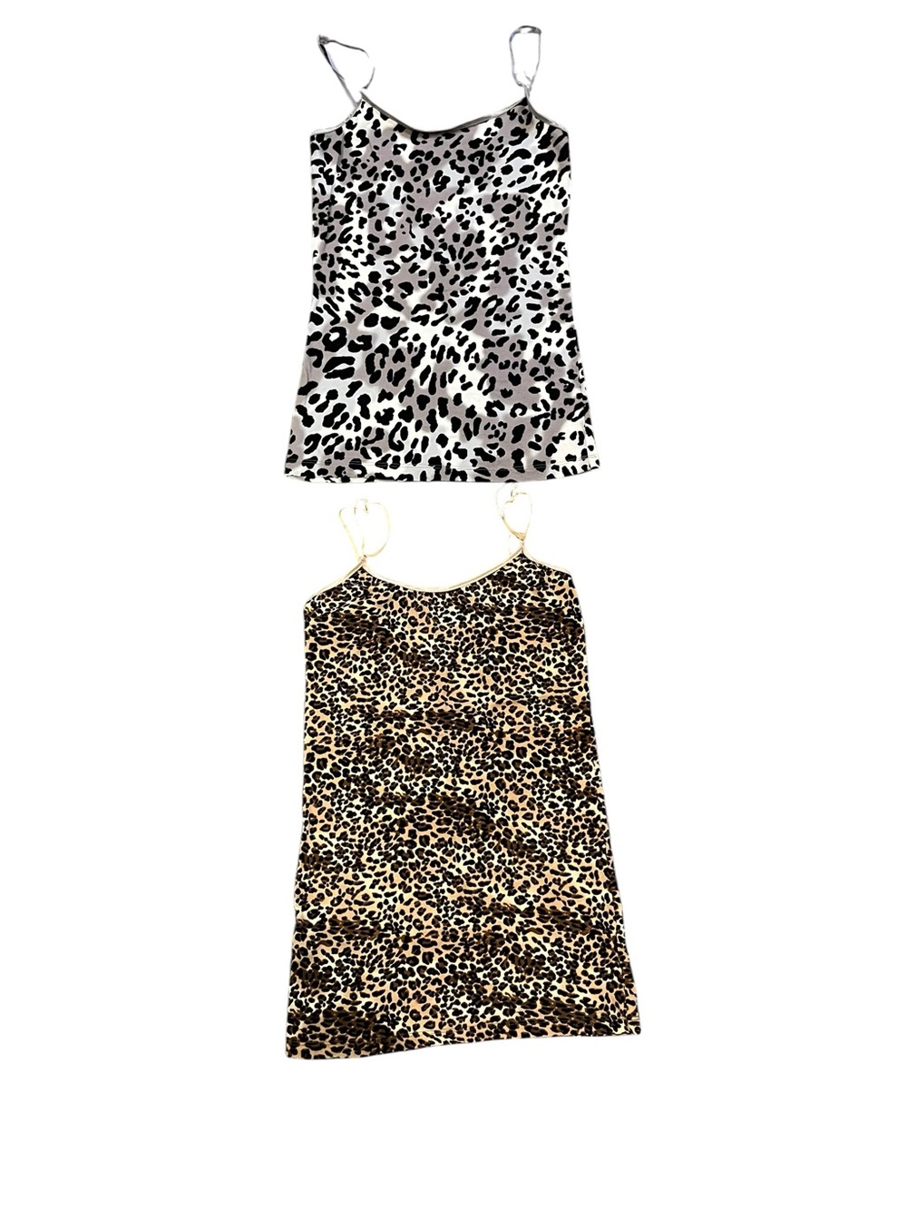 Heart Hips Leopard Print Slip Camis - Black, Brown & Tan Set of 2